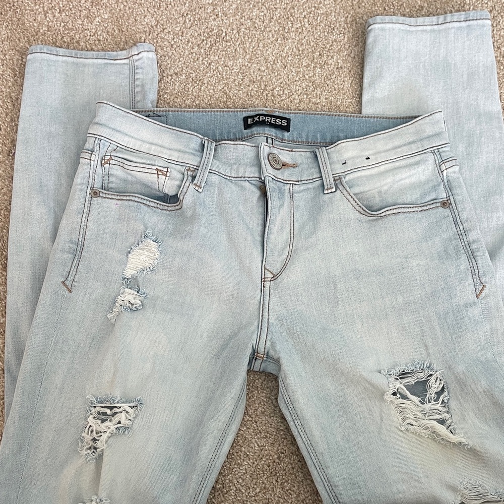 Express Women's Light Blue Distressed Skinny Jeans